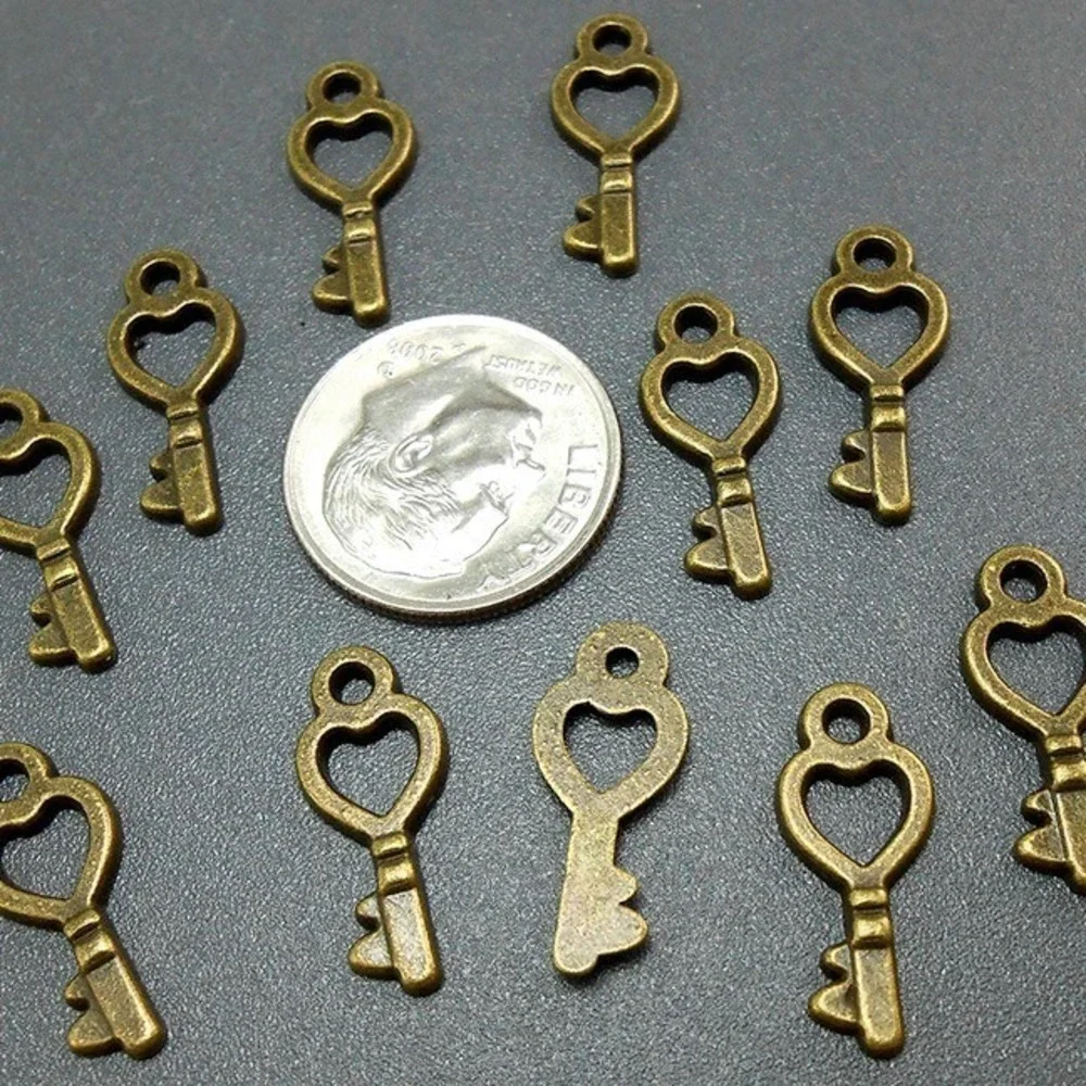 12pcs Heart Key Charms bronze tone‎ metal, valentines day, jewelry making